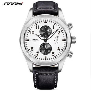 SINOBI top brand luxury chronograph sports leather glowing men's watch